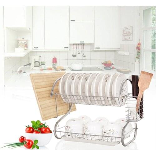 2 Tiers Kitchen Sink Dish Drainer Drying Rack Bowls Plates Storage Basket Stainless Steel Tableware Cutlery Kitchen Accessories