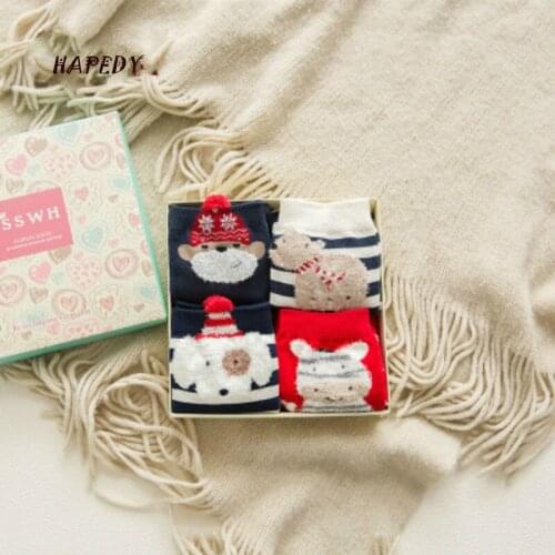 4 Pair Colored Cotton Red Socks Three-Dimensional Cartoon Christmas Socks Cute Ladies Socks For Autumn And Winter Socks CA6959