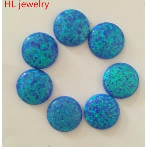 50PCS/lot Hot Sale For Jewelry Making Fire Opal Light 14mm Synthetic Blue Round Cabochon Loose Stone