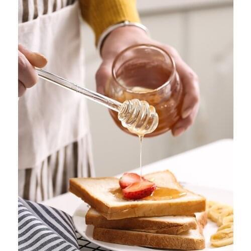 60Pc Honey Dipper Stick Borosilicate Glass Honey Spoon Tea Coffee Stirrer Syrup Dispenser Server for Honey Jar Kitchen Gadgets
