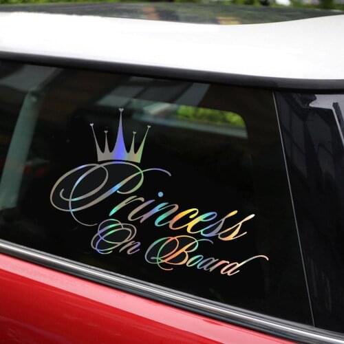 Car Sticker Princess Baby On Board 16.5*10.9CM Funny Car Decal Reflective Laser Vinyl Car Sticker 3D Car Styling Black Silver