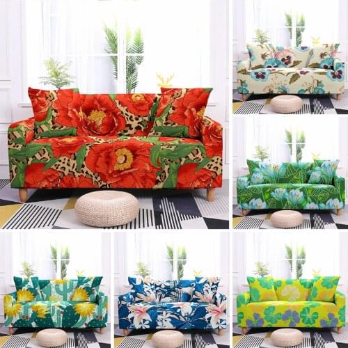Flower Slipcovers Sofa Cover Elastic Couch Cover For Living Room Tropical Leaves Furniture Protector Sofa Towel 1/2/3/4-Seater