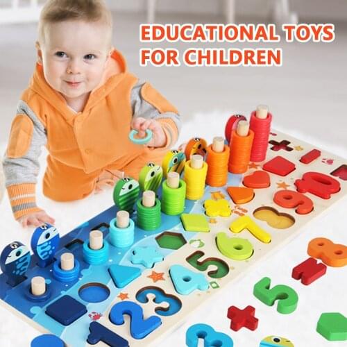 Montessori Educational Wooden Toys for Kids Board Math Fishing Count Numbers Matching Digital Shape Match Early Education Toy
