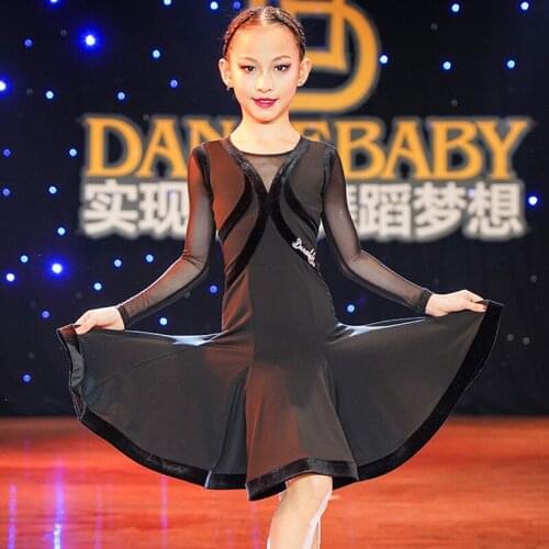 Kids Latin Dance Competition Dresses Professional Girls Long Sleeve Practice Clothing Rumba Tango Samba Dance Costumes DWY5457