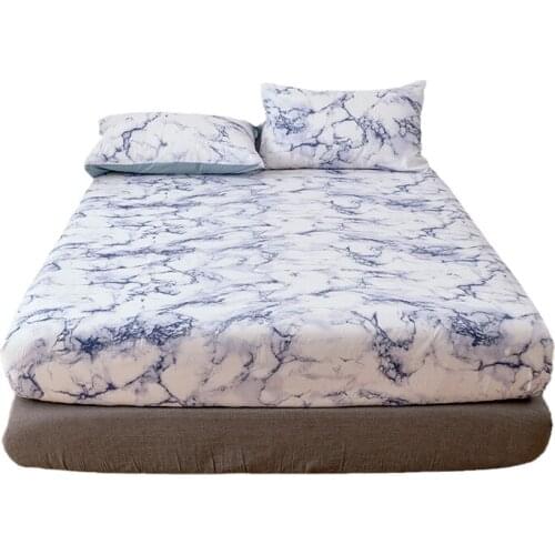 3 pieces/Set Marble Pattern Sheet Set Mattress Protective Case Fitted Sheet Cover Single Double Queen Size Bedclothes Pillowcase