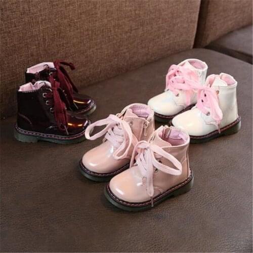 Girl Boy PU Leather Short Boots,Childrens Shoes, Autumn Waterproof Non-slip Kids Shoes,Zipper Toddler Ankle Botas