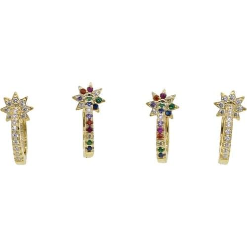 Mini small cz hoop earring gold color micro pave white rainbow cz minimal 2019 summer jewelry new