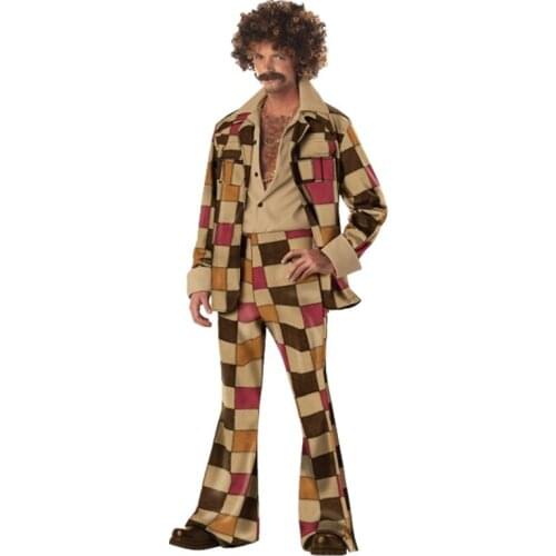 Halloween Party Retro Hippie Costume Vintage 1960s 1970s Mens Disco Cosplay Fantasia Fancy Dress