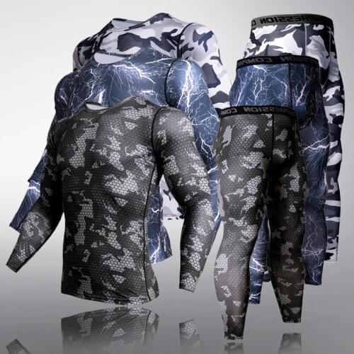 Mens Thermal long johns Camouflage Tactical underwear MMA Leggings New Track suit Men Sportswear Thermal underwear Sport suit