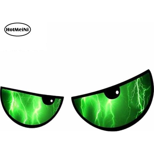HotMeiNi 13cm x 5.4cm New Pair of Cartoon Evil Eyes Design with Green Lightning for Motorbike Helmet Car Sticker