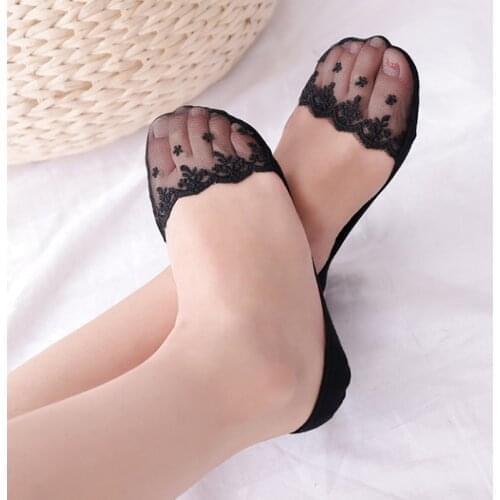 2 Pairs Transparent Short Lace Socks Women Summer Hollow Out Boat Socks Slippers Female Soft Low Cut Boat Invisible Socks Ped