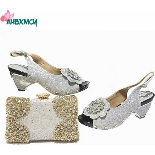 Silver Color New Coming Good Price African Women Shoes Matching Bag with Platform High Quality Pumps for Garden Party