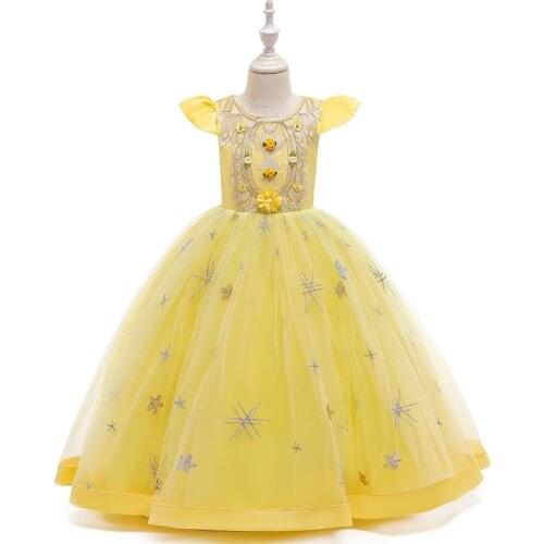 New child costume 2-12T sequins Beautiful princess flower girl dress summer wedding birthday dress girl Piano Performance Dress