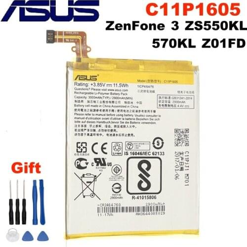 ASUS C11P1605 Original Phone Battery For ASUS ZenFone 3 ZS550KL ZS570KL 570KL Z01FD 3000mAh Replacement Battery + Free Tools