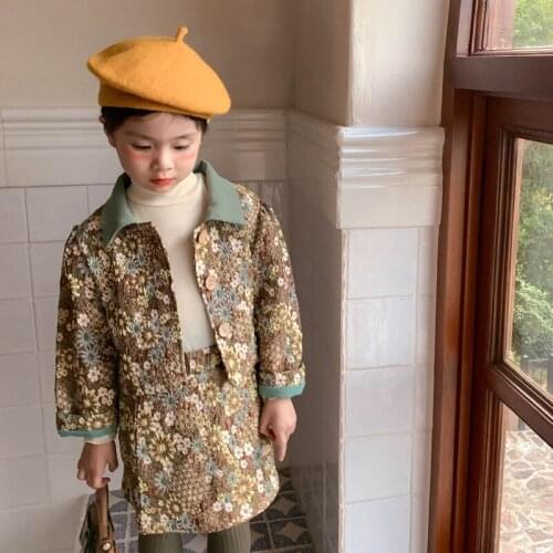 Autumn and winter new Korean childrens wear girls' short coat skirt thickened suit two piece set kids set