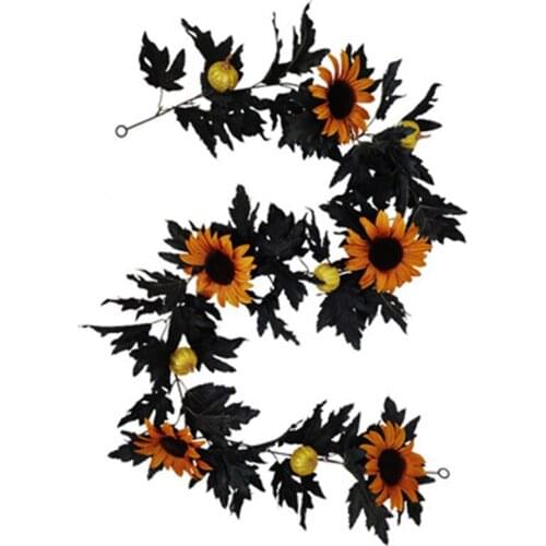Halloween Autumn Maple Leaf Wreath Artificial Sunflower Pumpkin Wreath Halloween Background Decoration