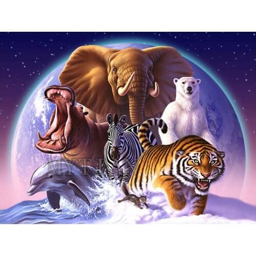 Full 5D Diy Daimond Painting Cross-switch Elephant&Tiger 3D Diamond Embroidery Square/Round Rhinestones Painting wall sticker