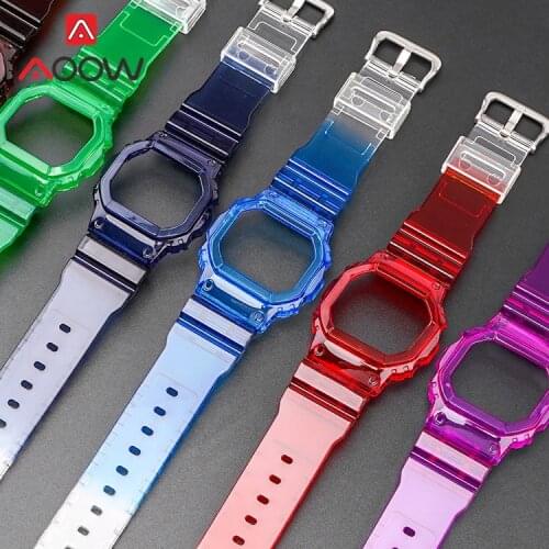Transparent Resin Sport Strap Bezel for Casio G-SHOCK DW5600 GW-M5610 GLS-5600 TPU Men Replacement Watch Band Protective Case