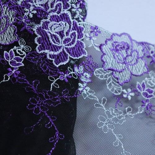 1meter 15cm Wide purple Floral Embroidered Lace Trim black Mesh Lace fabrics for bra lingerie underwear costume Dress Decor DIY