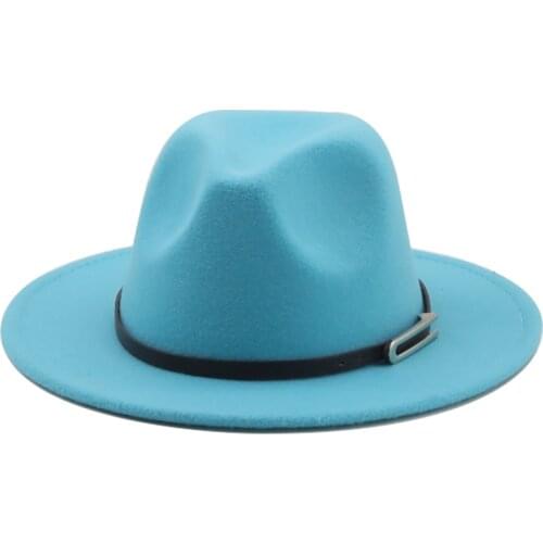 Fedora hats women men Belt band belt wide brim classic Blue beige felted hat british elegant fascinator men winter women hats