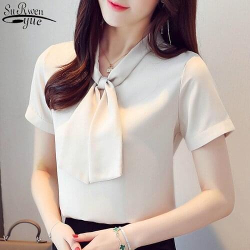 Chiffon Pullover Blouse Blusas Mujer De Moda Casual Short Sleeve Solid Shirt Women 2021 Summer V Neck Women Tops 2021 9569