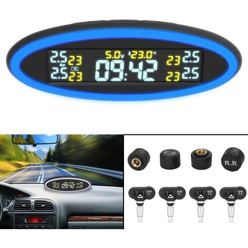 USB ACC OBD Mini Charger Tire Pressure Monitoring System 4 Sensors Car TPMS Digital Clock LED Atmosphere Light