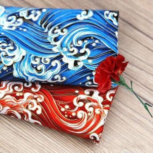 50*140cm Floral Japanese Cotton Fabric Meter Blue Red Sea Wave Brocade Fabrics DIY Patchwork Sewing Textiles Telas Costura Felt