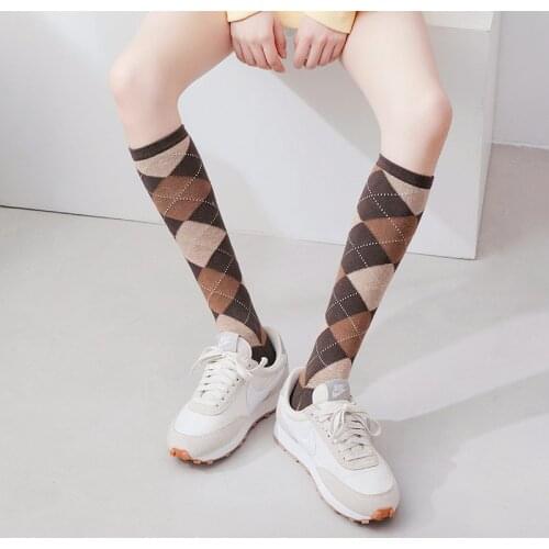 Dreamlikelin Spring Autumn Female Korean Fashion Plaid Cotton Knee Stockings Girls Sports College Style Stockings