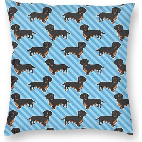 Vibrant Blue Stripes Dachshund Pattern Square Throw Pillow Case Home Decorative 3D Two Side Print Cushion Cover for Car