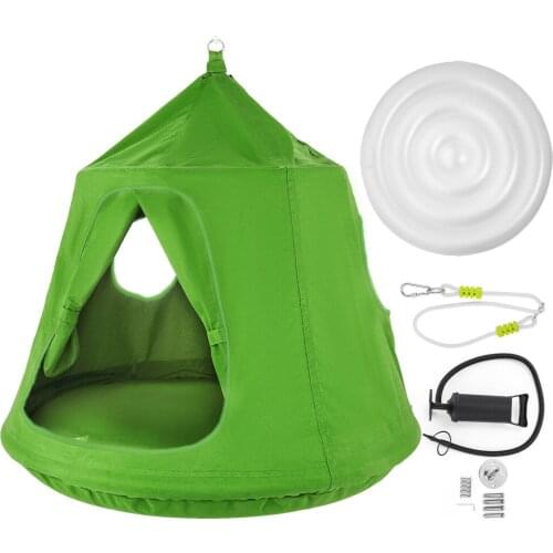 Green HangOut HugglePod Hanging Tree Tent With LED String Lights For Kids