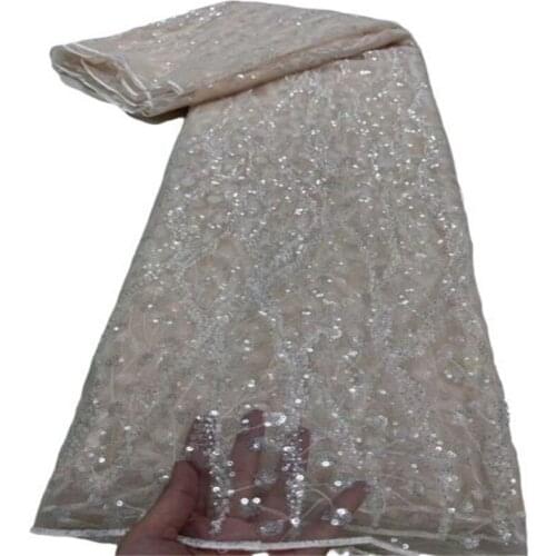 Pearl tube embroidery Lace Fabric Sequins High Quality African Tulle Lace Fabrics Sewing Machine French Lace Fabric For Dress