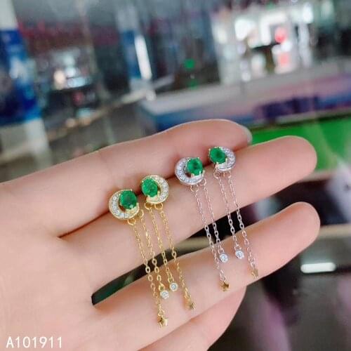 KJJEAXCMY fine jewelry natural Emerald 925 sterling silver women earrings new Ear Studs support test fashion
