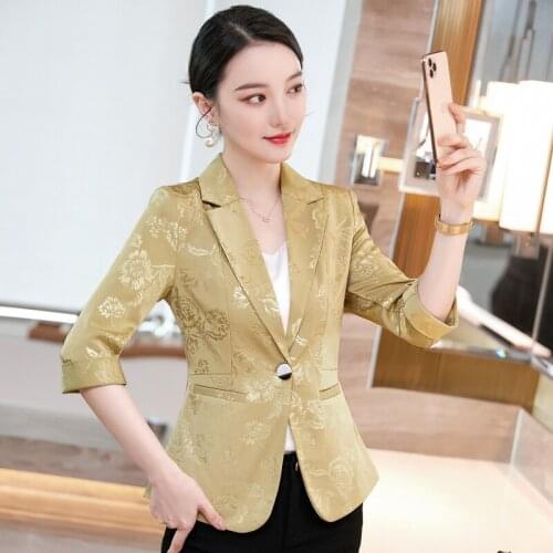 Fashion Floral Half Sleeve Blazers Jackets Coat for Women Business Work Wear Blazer Coat OL Styles Ladies Outwear Tops Blaser