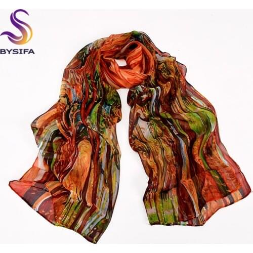 [BYSIFA] Chiffon Silk Scarf Shawl Ladies Fashion Brand Blue Lotus Long Scarves Wraps 180*68cm Summer Women Beach Cover-Ups Cape