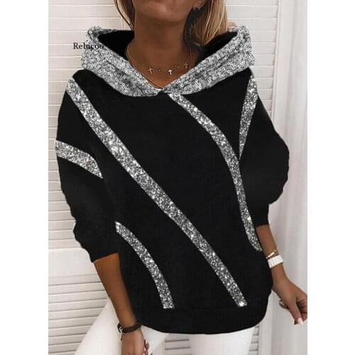 Autumn New Fashion Sequin Women Hooded Sweatshirt pring Casual Long Sleeve Tops Pullover Harajuku Female Patchwork Hoodies