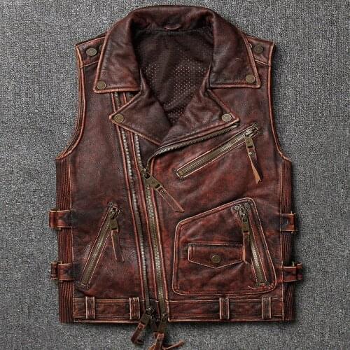 Super Fast Shipping Soft Cowhide Vest Large Size Motorcycle Biker Sleeveless Jacket for Mens Thick Genuine Leather Vintage Vest