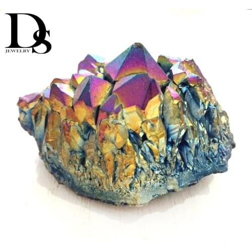 100-120g Natural Titanium Coating Rainbow Aura Quartz Crystal Cluster Specimen Healing Crystal Stone Minerals Home Decoration