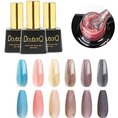 15ml UV Nail Gel Glitter Dazzling Gel Nail Varnish Hybrid Semi Permanent Base Top Coat Soal Off UV Gel Polish