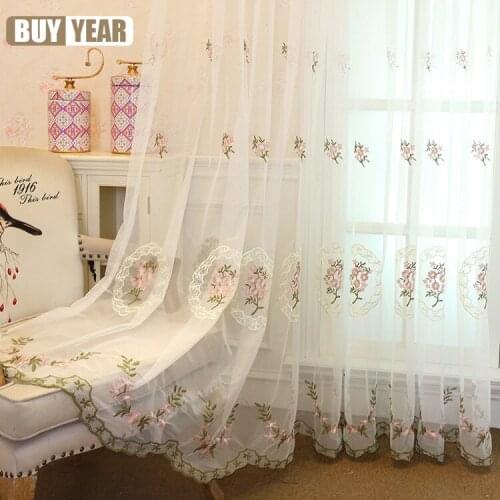 2021 Simple Modern Country Floral Embroidery Tulle Curtains for Living Room Bedroom Tulle CurtainCustom