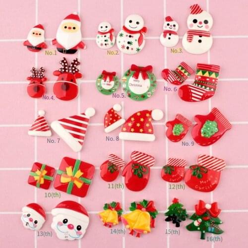 30pcs Christmas Tree Shoes Snowman Gift Dessert Cartoon DIY Resin Flatback Cabochon Lucky Bag DIY Phone Case Beauty kawaii resin