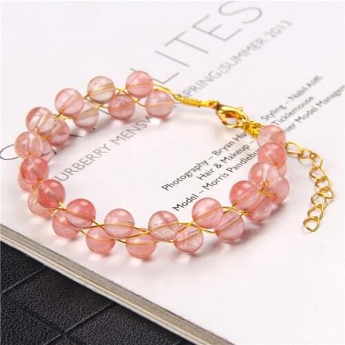 Red Watermelon Tourmaline Bracelet For Women New Year Gift Reiki Love Bracelets Heart Buckle Gold Color Chain Bangle For Girls