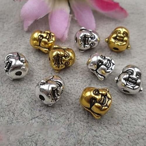 30pcs/lot Antique Gold Zinc Alloy Loose Spacer Beads 10x10mm Buddha Head Design Metal Charm Findings For DIY Jewelry Making