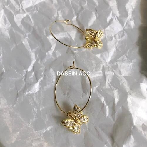 CZ Shiny Butterfly Pendant Hoop Earrings Summer Woman Crystal Butterfly Earrings Trendy Cute Hoops Rhinestone Earrings for Women