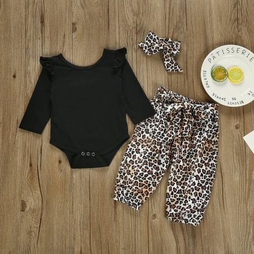 Childrens clothes fall girls long-sleeved black, leopard pants bowknot three-piece suit