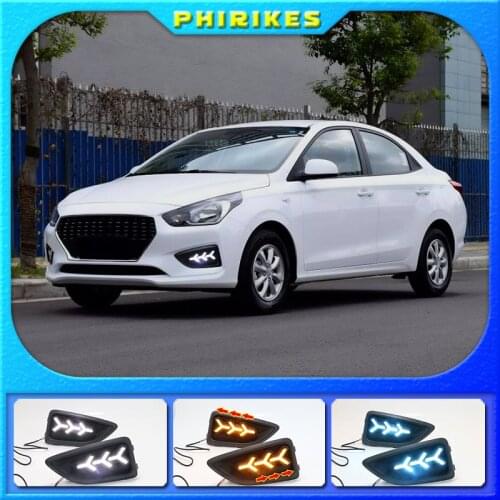 2Pcs For Hyundai Accent VERNA 2017 2018 Fog Lamp Day Light with Turn Signal Function LED DRL Daytime Running Lights