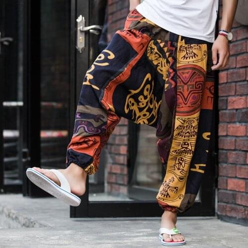 Men Baggy Harem Pants Hip Hop Cross Pants Joggers Causal Loose Trousers Aladdin Wide Leg Cotton Linen Pants Pantalones Hombre