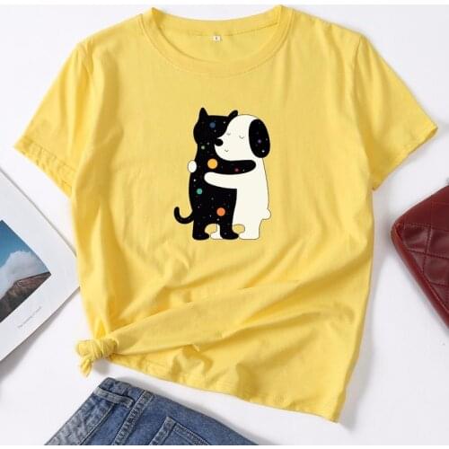 Cotton Summer Women T Shirt S-5XL Plus Size Sweet Cat Dog Print Short Sleeve Ladies Basic Tees Top Casual O-Neck Female TShirts