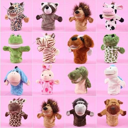 Classic Cute Carton Animal Plush Hand Puppet Toys Cartoon Elephant Rabbit Tiger Monkey Bear Animal Dolls Learning Baby Toy