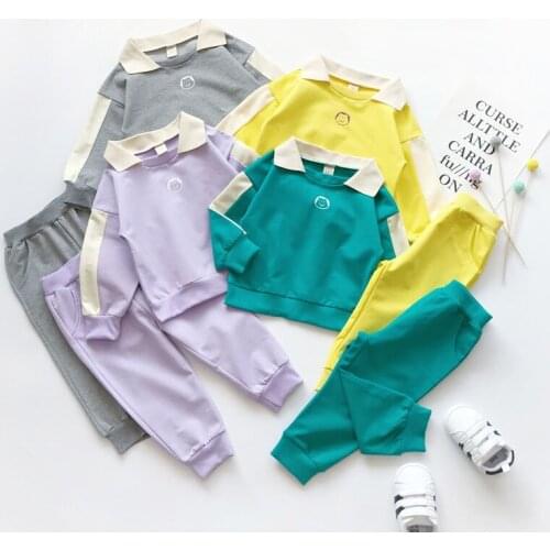 Children Girls Clothing Sets Autumn Turn down Collar Long Sleeve Sweater + Pants 2PCS Kids Fashion Tracksuit Clothes Suit 1-6T