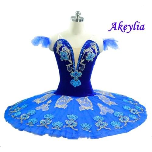 Royal Blue Classical Ballet Dance Costume Pancake Tutu Dress Kids Professional Ballet Tutu Blue Bird Costumes 10 Layers of Stiff